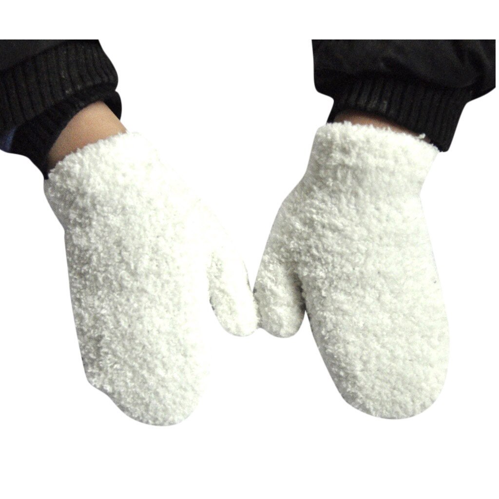 Kids Solid Winter Pluche Handschoenen Kinderen Winter Warm Gebreide Warm Houden Schattige Dikke Handschoenen Baby Accesorios Recien Nacido Guantes: WHITE