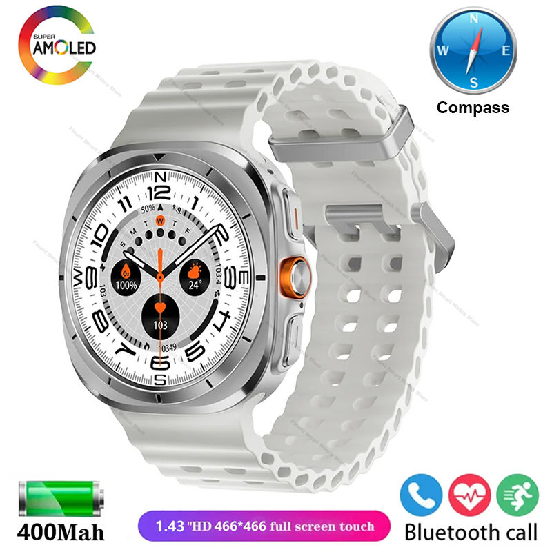 2025New Orologio originale Ultra Smartwatch 47mm AMOLED ChatGPT GPS NFC Bussola IP68 Orologio impermeabile Chiamata Bluetooth Smart Watch da uomo: BIANCO