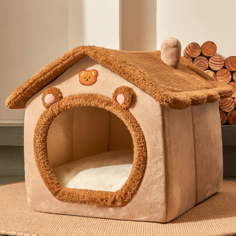 Abnehmbare Hund Haus Welpen Zwinger Haustier Luxus Villa Katze Zelt Nest Geschlossenen Teddy Chihuahua Höhle Kleine Hunde Korb Hund Liefert: Bär / M 48x40x39cm
