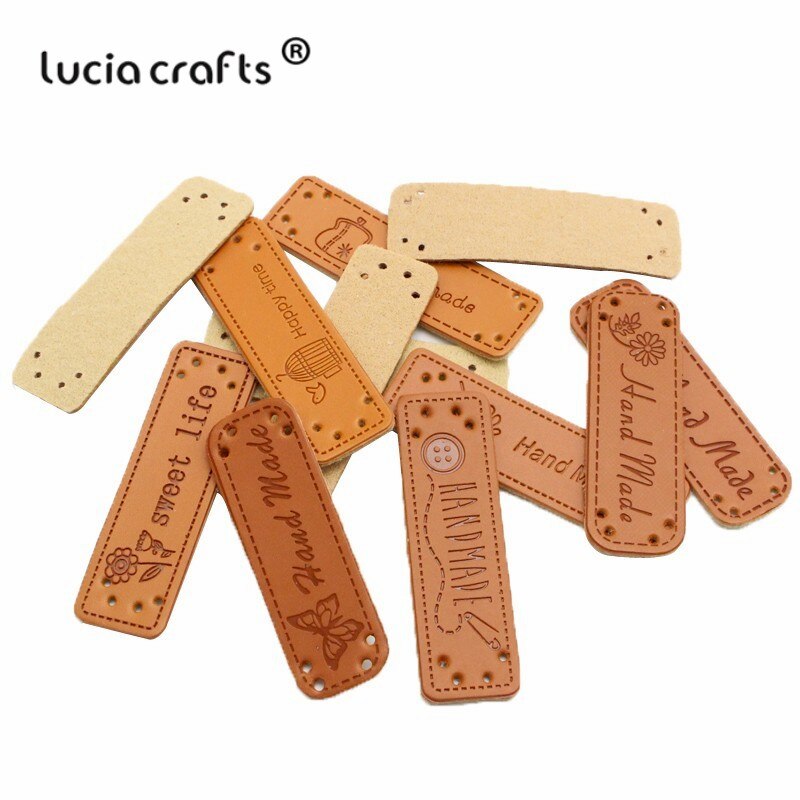 Venta! Al azar, Estilos mixtos, etiqueta de decoración de cuero/hendidura, signo de ropa, apliques, accesorio diy, hecho a mano, 6 uds/12 Uds L0803