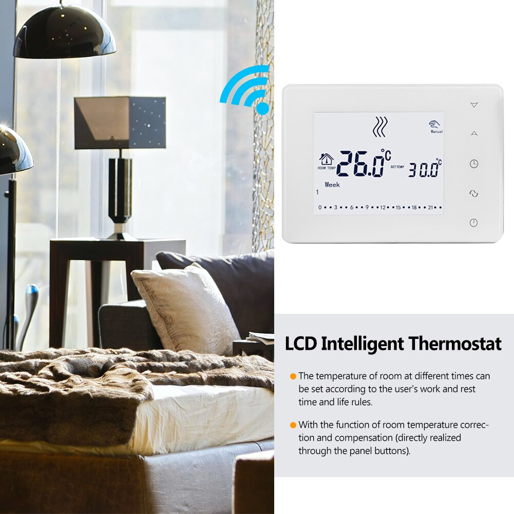 433hz intelligent termostat multifunktionel væghængt kedeltermostat hjemmetemperaturregulator med lcd-berørt skærm