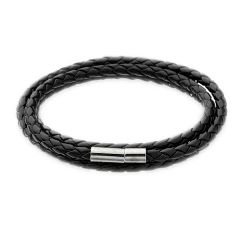 Lederen Armbanden Polsband Voor Mannen Mode Lederen Charme Armband Handgemaakte Ronde Touw: Black