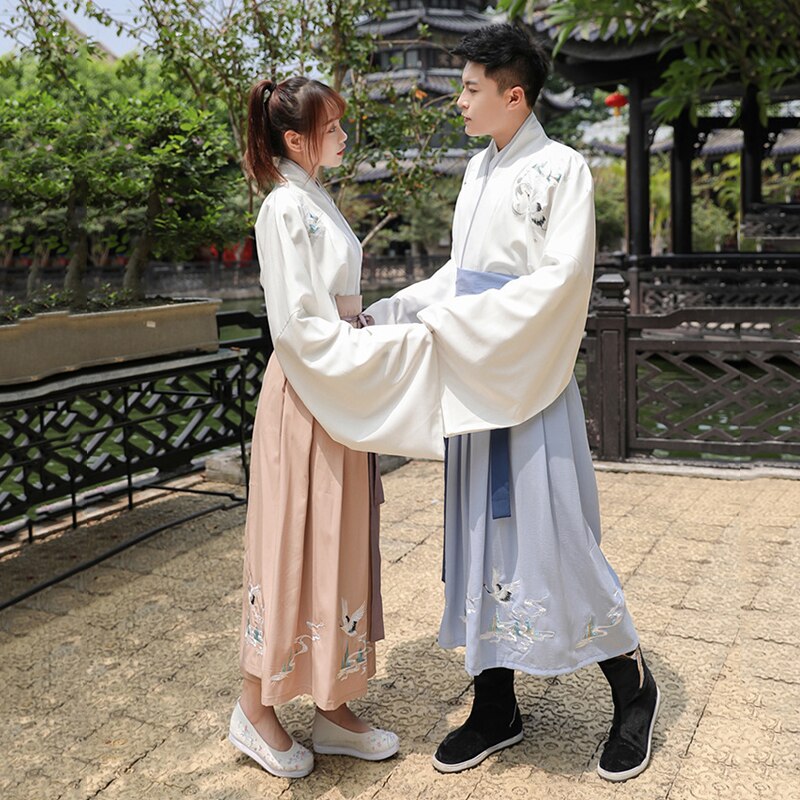 Traditionele Dans Kostuums Hanfu Vrouwen Mannen Crane Borduren Prestaties Kleding Folk Fee Jurk Festival Rave Outfit DC3163