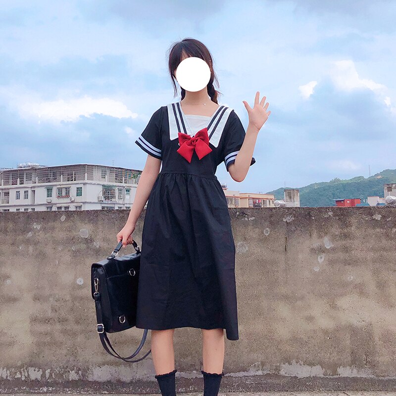 Japanse college-stijl jk marine matrozenpak lange jurk dames zomer japanse schooluniform matrozenuniform