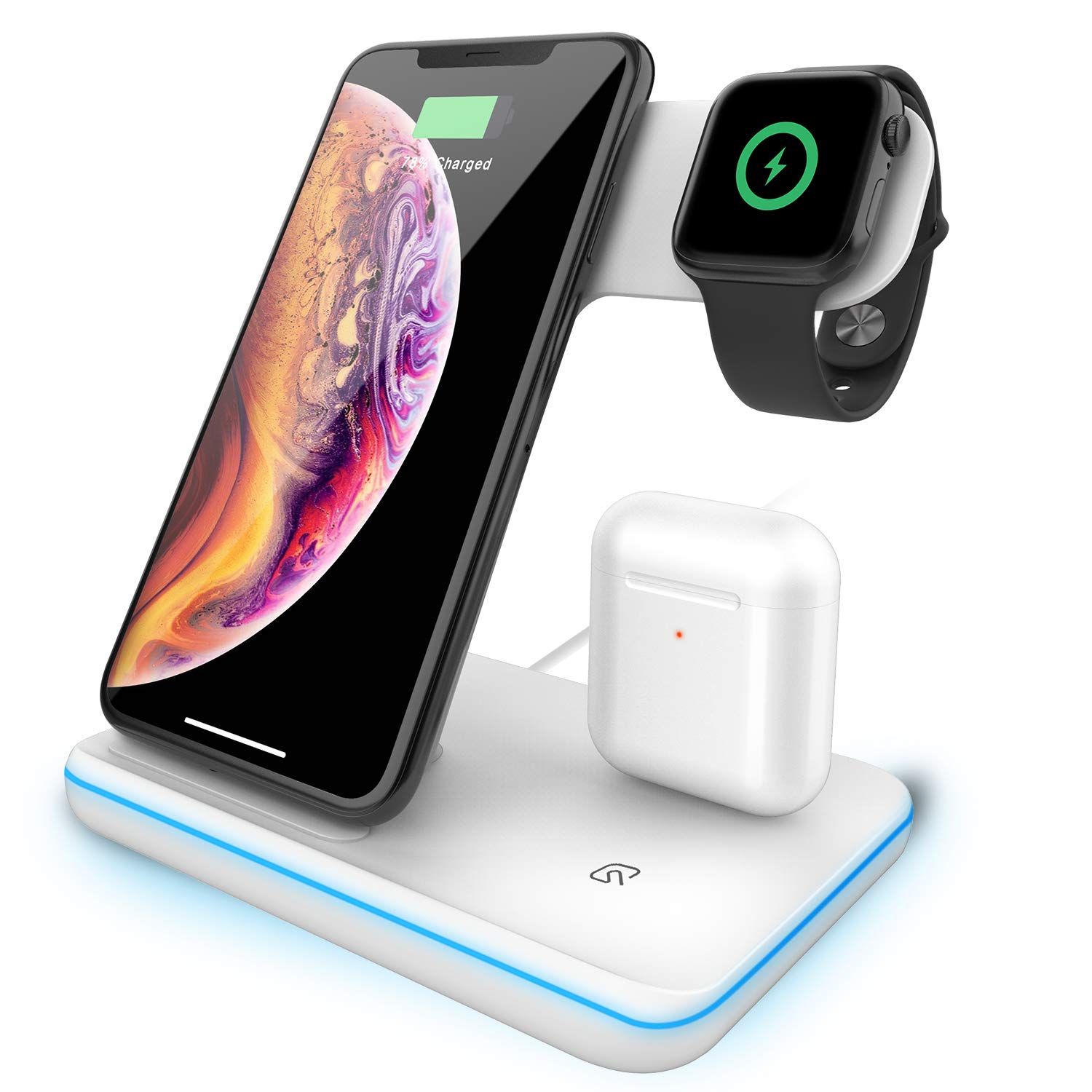 15W rapide Qi support de chargeur sans fil pour iPhone 11 XS XR X 8 3 en 1 Station de chargement pour Apple Watch 6 SE 5 4 3 2 Airpods Pro: WHITE