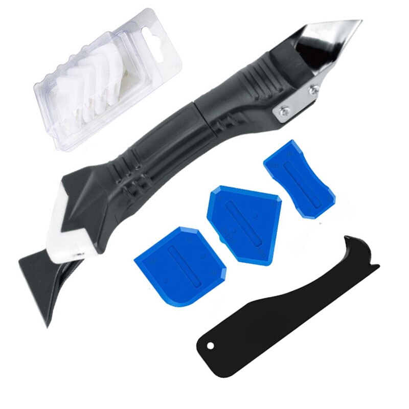 5 In 1 Siliconen Remover Kalefateren Finisher Kit Glad Schraper Grout Kit Tools Met Naad Tape Plastic Handgereedschap Set accessoires: BLACK - Metal B