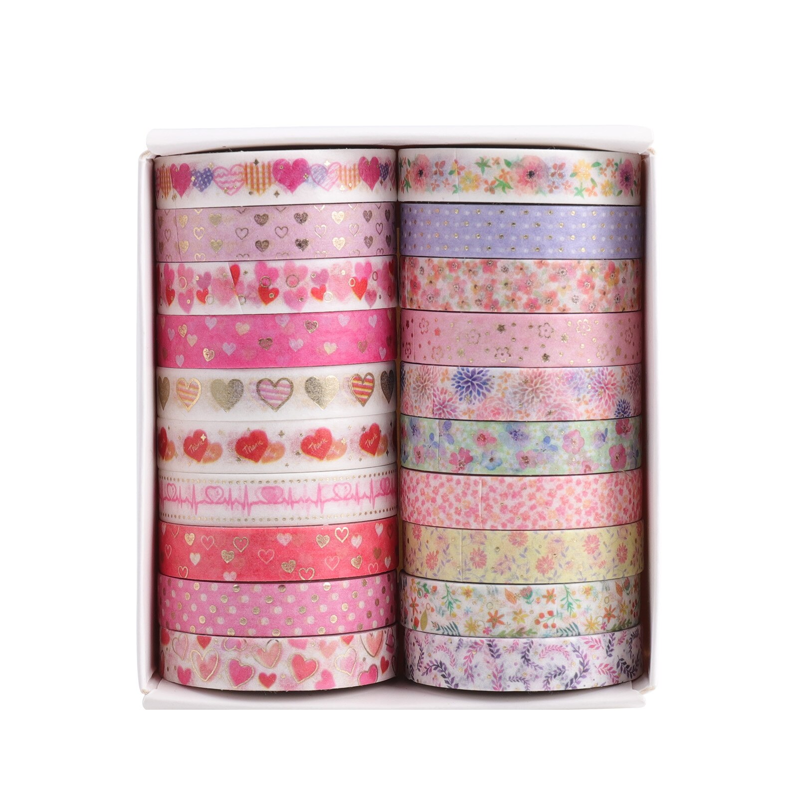 20Pcs Rood Hart Bloem Collectie Washi Tape Set 8Mm Kant Liefde Roze Bloemen Zelfklevende Masking Tapes Stickers decoratie A6076: Default Title