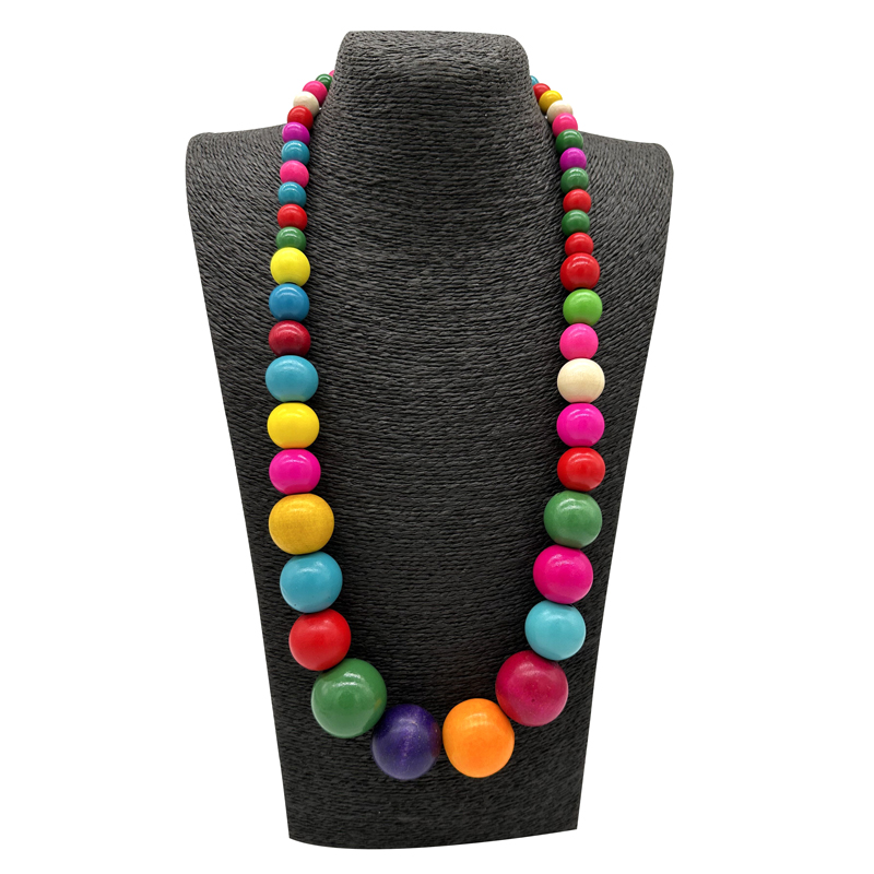 Bohemian Green Big Round Long Wood Necklace & Pendent Handmade Necklace For Women Bib Beads Party Jewelry: PURPLE