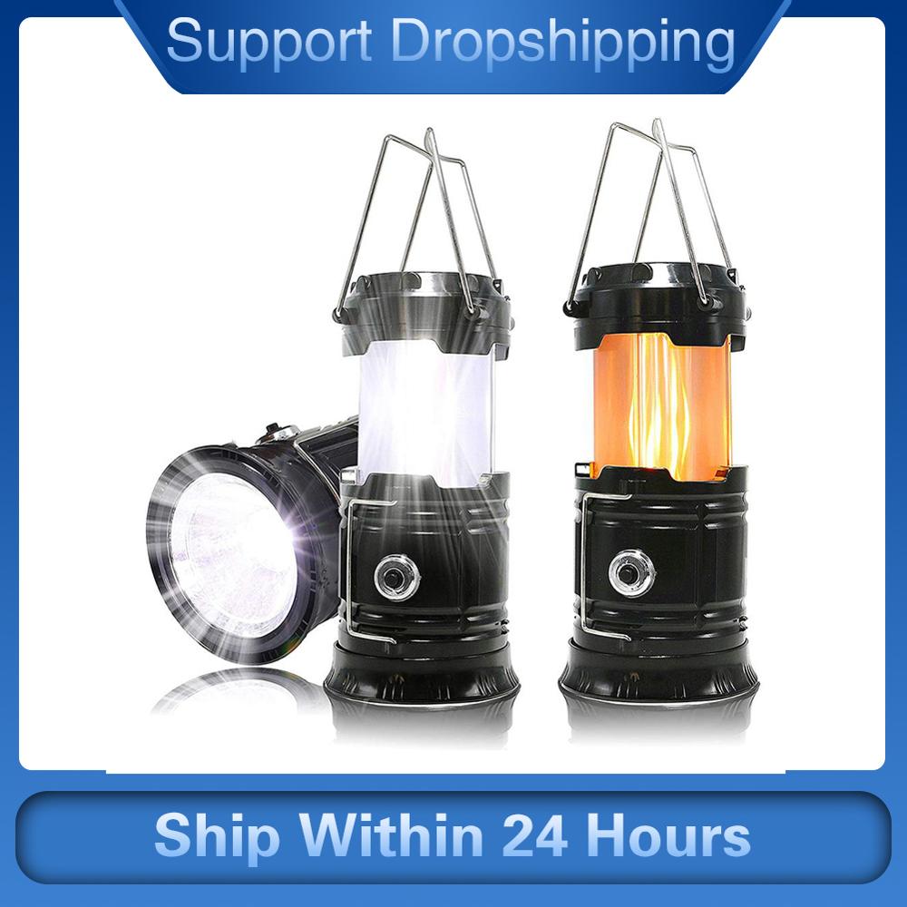 Portable Solar Camping Tent Light Flame Lamp Lantern Flashlight Retractable Emergency lighting Camping Light Lantern