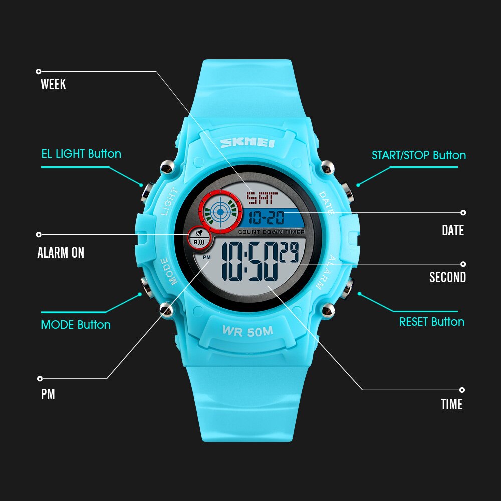Skmei Kinderen Led Elektronische Horloge 50M Waterdichte Kids Digitale Horloge Chronograaf Countdown Sport Horloges Voor Boyer Meisjes