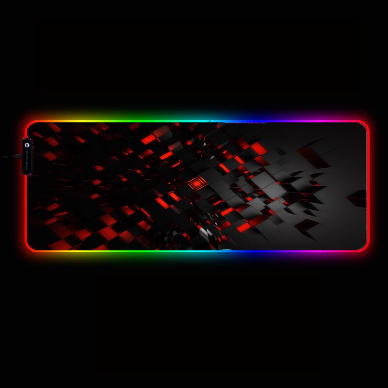 Mairuige Red Black Abstract Large RGB Mouse Mat Locked LED Lighting Rubber Gaming Mousepad Anti-slip for Computer PC Mice