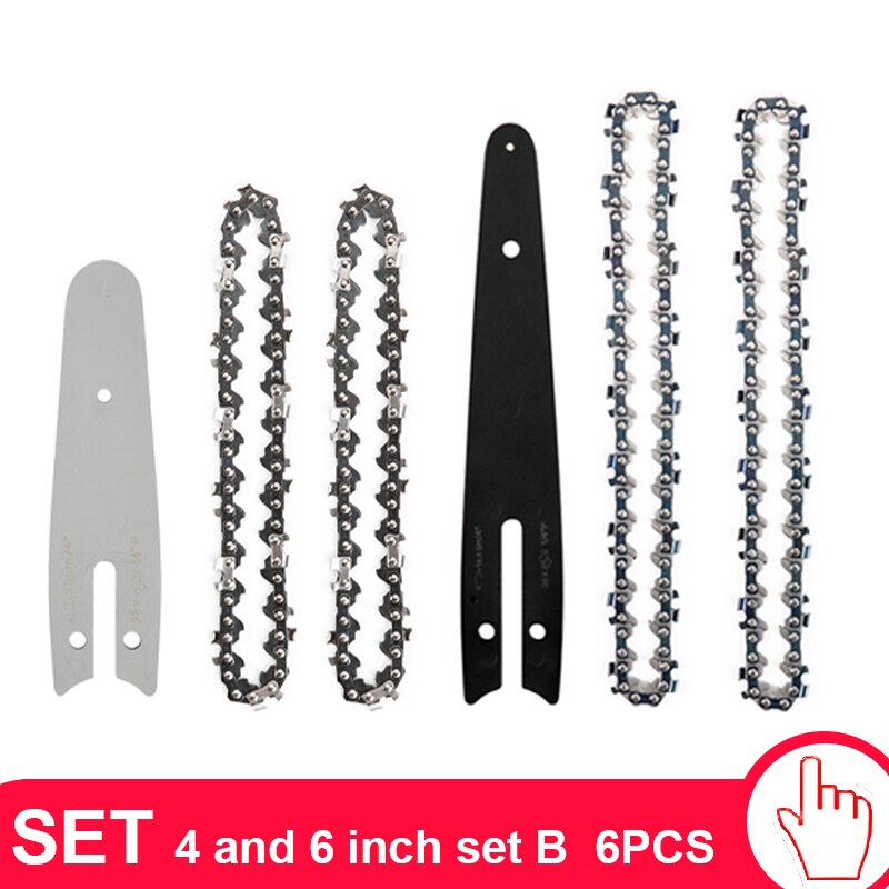 4/6 Inch Chain Guide Electric Pruning Saw Accessory Mini Steel Chainsaw Chain Stainless Steel Quenching Sharp Chain For Garden: 4 and 6 set B