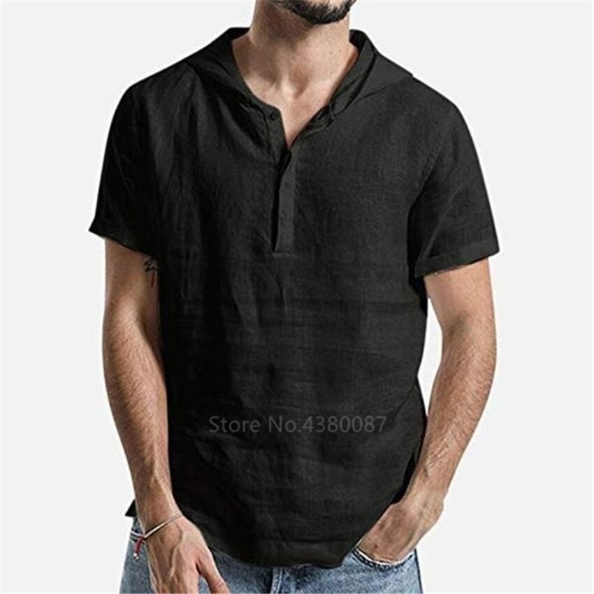 Retro mand middelalderlig hættetrøje casual viking pirat cosplay tøj kortærmet linned renæssance herre nordisk plus size tunika