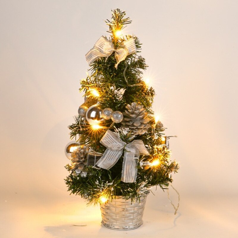20/30/40CM Mini Table Christmas Tree LED light home Decoration Tabletop Pine Tree Xmas Tree Christmas Decoration Year: silver40cm-withlight