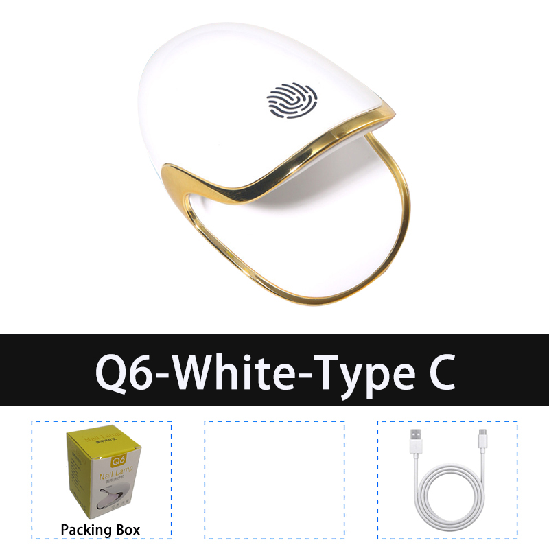 Lámpara de secado rápido para uñas, uñas de Gel de 6W Q6 minisecador, 3LED UV, botón táctil, actualización de carga tipo C, manicura: White