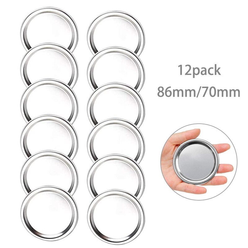 12PCS Split-Type Stainless Steel Canning Lids, Regular Mouth Mason Jar Lids and Bands for Mason Jar Wide Mouth