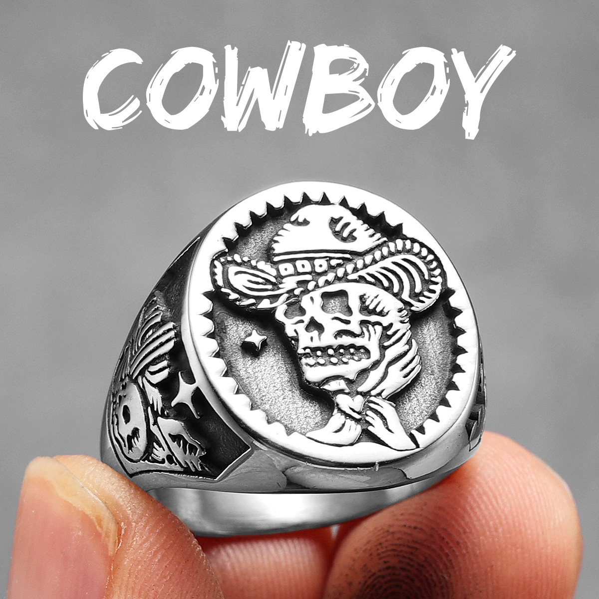 Anillos de calavera jefe vaquero monstruo para hombre, joyería de acero inoxidable para mujer, cosas geniales Punk Vintage, accesorios de , al por mayor: 12 / Negro