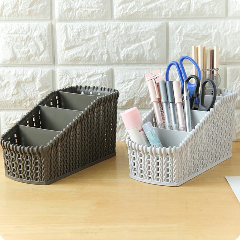 Caja organizadora de maquillaje de plástico contenedor de almacenamiento de cosméticos cestas de mimbre de escritorio varias cajas de maquillaje para Baño