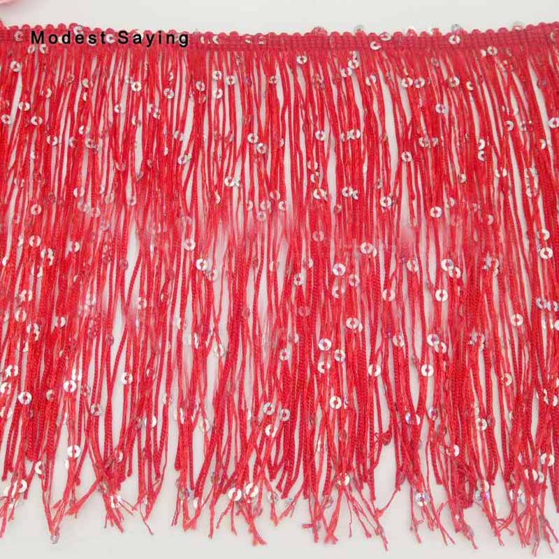 5 Yards Royal Blue 18cm Sequins Fringe Trim Ribbon Sewing Tassel Fringe Trimming Latin Dress Evening Gowns Garment Accessories: Red