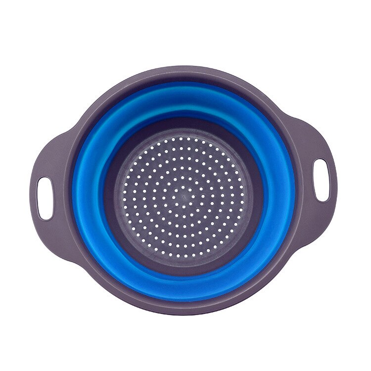 Silicone Foldable Colander Folding Collapsible Drain Strainer Fruit Vegetable Washing Basket Kitchen Storage Tool Draining Pasta: Blue / S