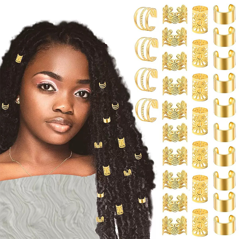 1set Dreadlock Hair Rings Hair Jewelry Cuffs Clip Hair Braids Dirty Braids Bead Hippie Hairpin Accessories Headwear For Women