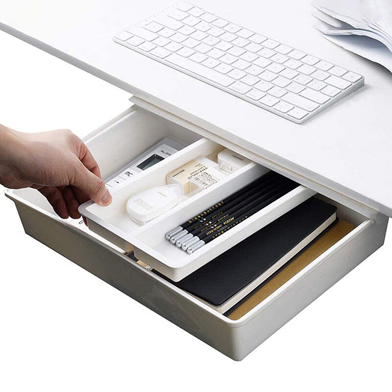 Table Storage Drawer Self-Adhesive Under Desk Drawer Organizer Hidden Table Pencil Tray Holder Under-drawer Storage Box