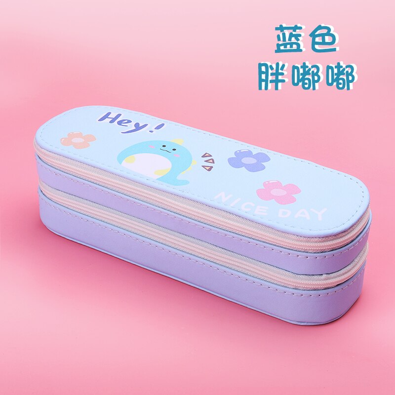 double Pencil CaseLarge Capacity School Pen Case Supplies Pencil Bag School Box Pencils Pouch Stationery: blue dinosaur
