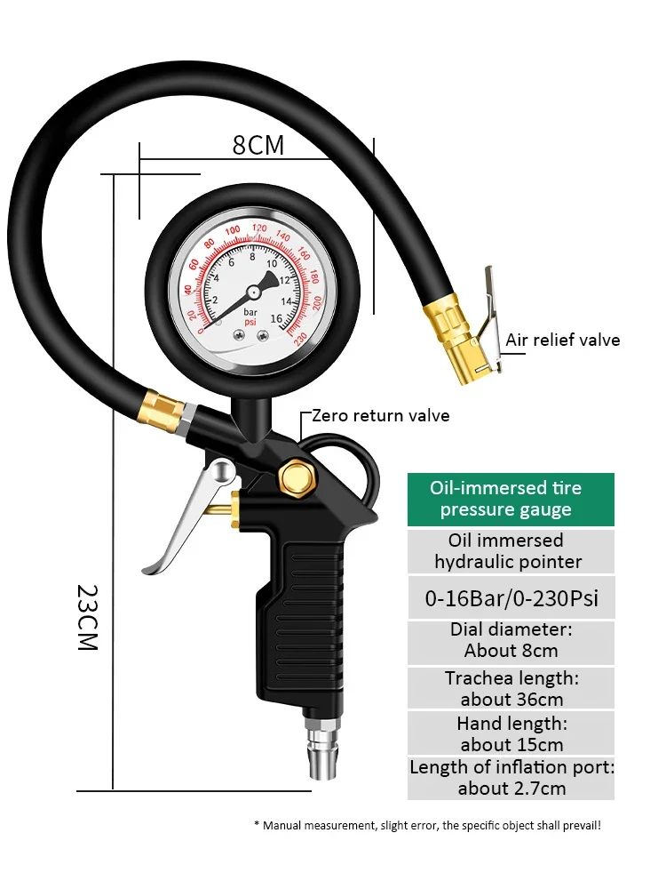 Reifendruckmesser 220 psi Luftdruckmesser Auto Reifendrucküberwachung Reifenfüller mit flexiblem Schlauch für Auto, LKW, Motorrad
