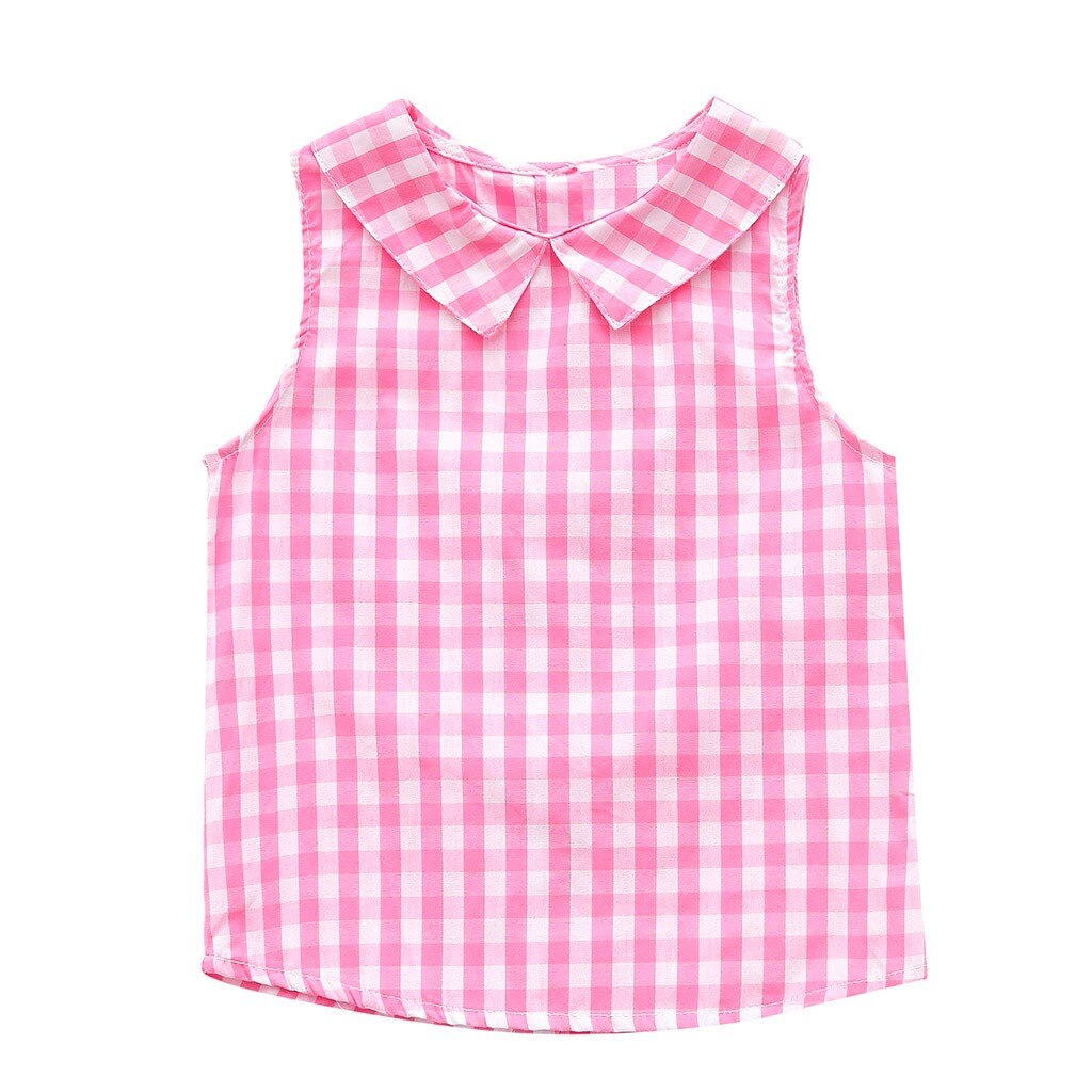 Kinderen Baby Kids Tops O-hals Mouwloze Plaid T Shirts Print Vest Tops Voor Meisjes Zomer Casual Kleding Mouwloos T-shirt: Roze / 92