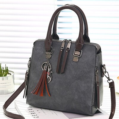 Vintage PU Lederen Dames Handtassen Vrouwen Messenger Bags TotesTassel Crossbody Schoudertas Boston Hand Bags: Gray