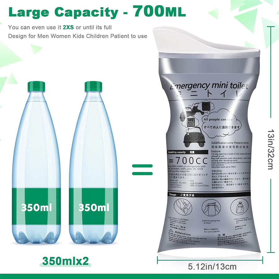 Urinpåsar för utomhusbruk (700ml (1/8/12/20- pack) - bärbar engångstoalett för camping, resor, trafikstockningar - unisex