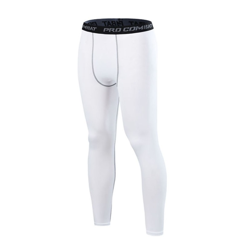 Compressiebroek heren strakke legging dunne elastische onderkant Sport effen kleur onderbroek Fitness zachte broek: L / WHITE