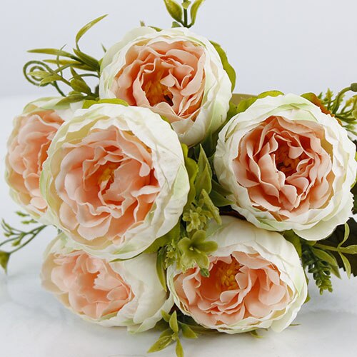 6 Heads Grote Zijde Peonie Bloemen Boeket Kunstbloemen Pioen Bruidsboeket Bruiloft Decor Voor Home Garden Hotel Faux Flores: Champagne