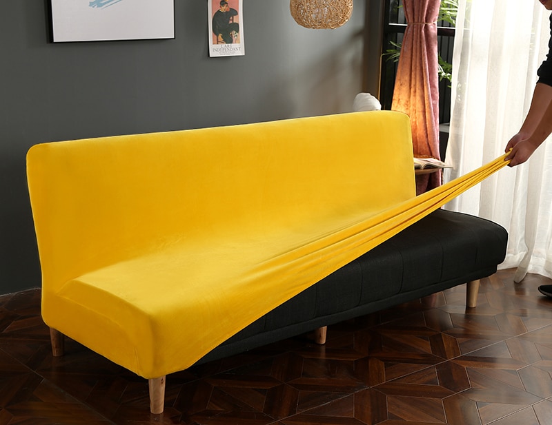 Sofa Cover Without Armrest Sofa Bed Solid Color Soft Plush Couch Cover Living Room with Elastic Band Stretch couch cover elastic