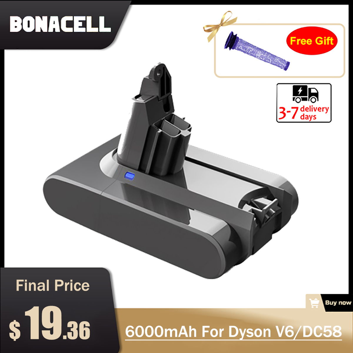 21.6v 6000 mah udskiftningsbatteri til dyson li-ion støvsuger  sv09 sv07 sv03 dc58 dc61 dc62 dc74 v6 965874-02 dyrebatteri