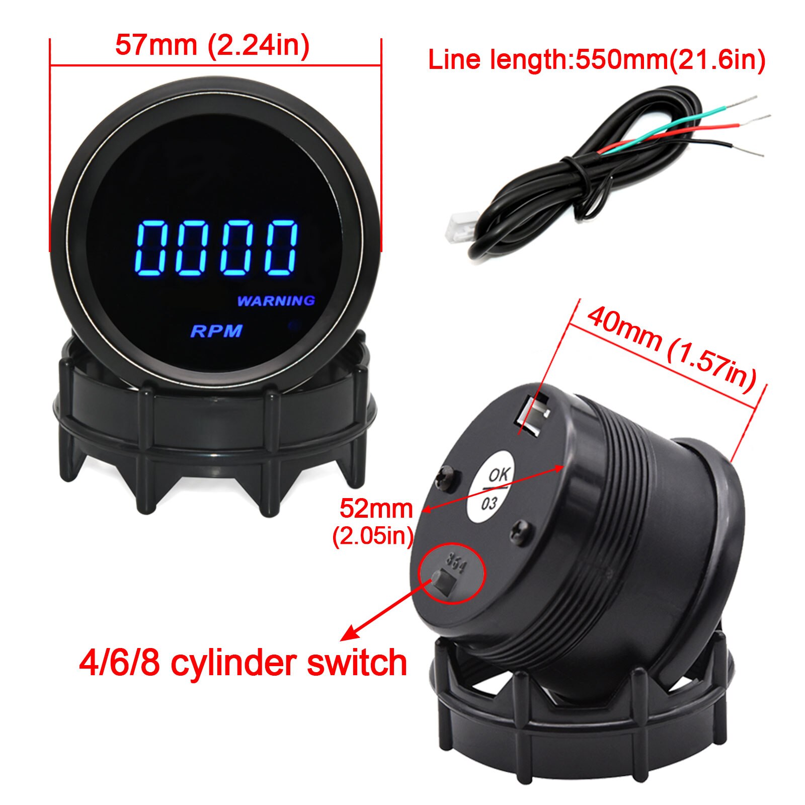 52mm Car Digital Tachometer Turbo Boost Gauge PSI BAR Water Temp Oil Temp Oil Pressure Gauge Voltmeter Rpm Meter Warning Light
