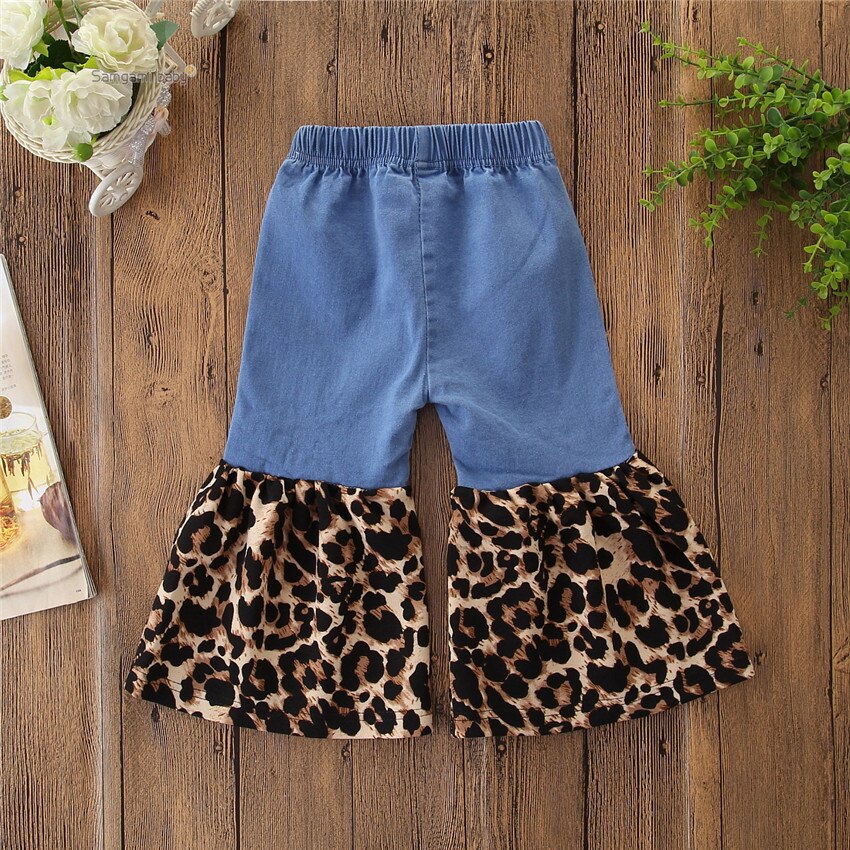 Barn sommar flickor retro leopard jean flare byxor