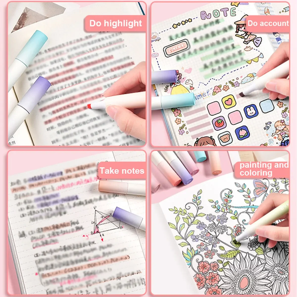 Ensemble de stylos Pastel surligneurs, marqueurs colorés, Kawaii, mignons pour enfants, papeterie esthétique, fournitures scolaires et de bureau, 4 pièces/ensemble