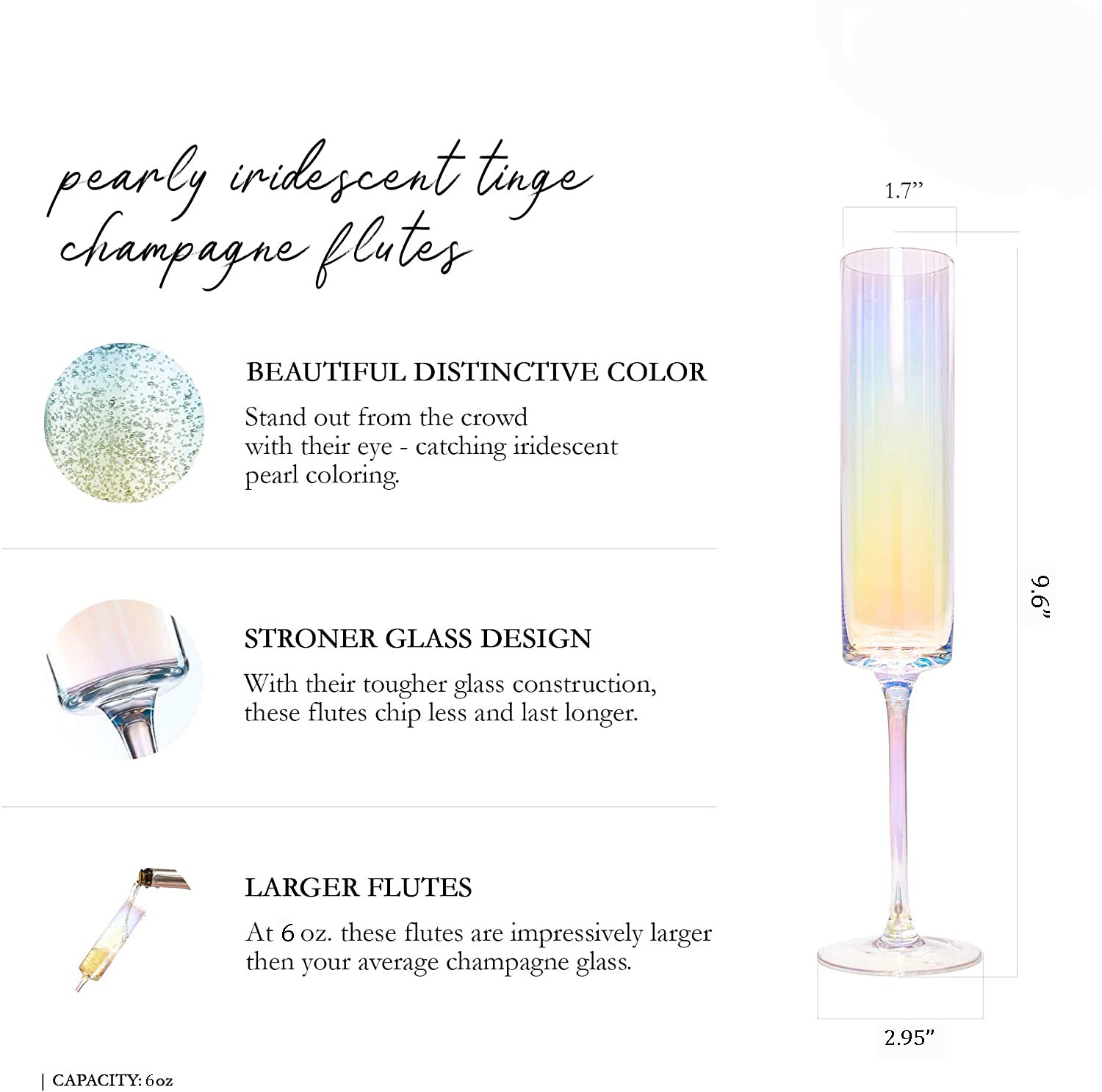 Crystal Champagne Flutes Wine Set Square Wine Glasses With Stem Cocktail-Glass Lead Free Pearly Champagne Glasses