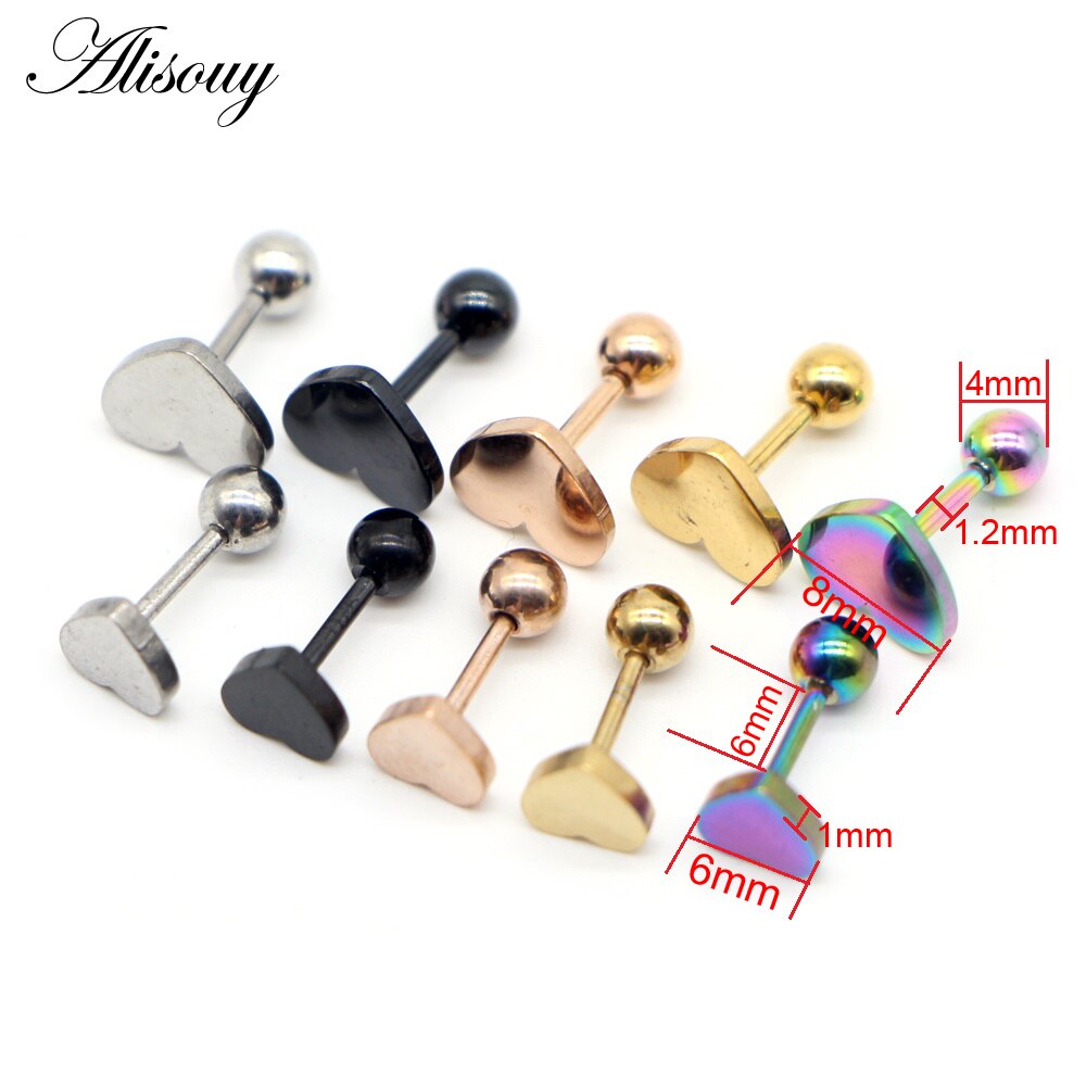 Alisouy 2Pcs Rvs Oorbellen Kleine Engagement Minimalistische Hart Liefde Stud Goud Zilver Kleur Stud Oorbellen Leuke