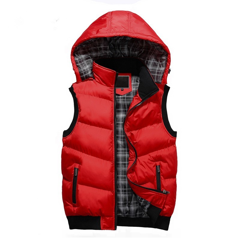 Chaqueta de invierno sin mangas para hombre, chaleco con capucha Casual, abrigo de prendas de vestir cálido para hombre, cazadora de gran tamaño 5XL para amantes de la cremallera: red / M