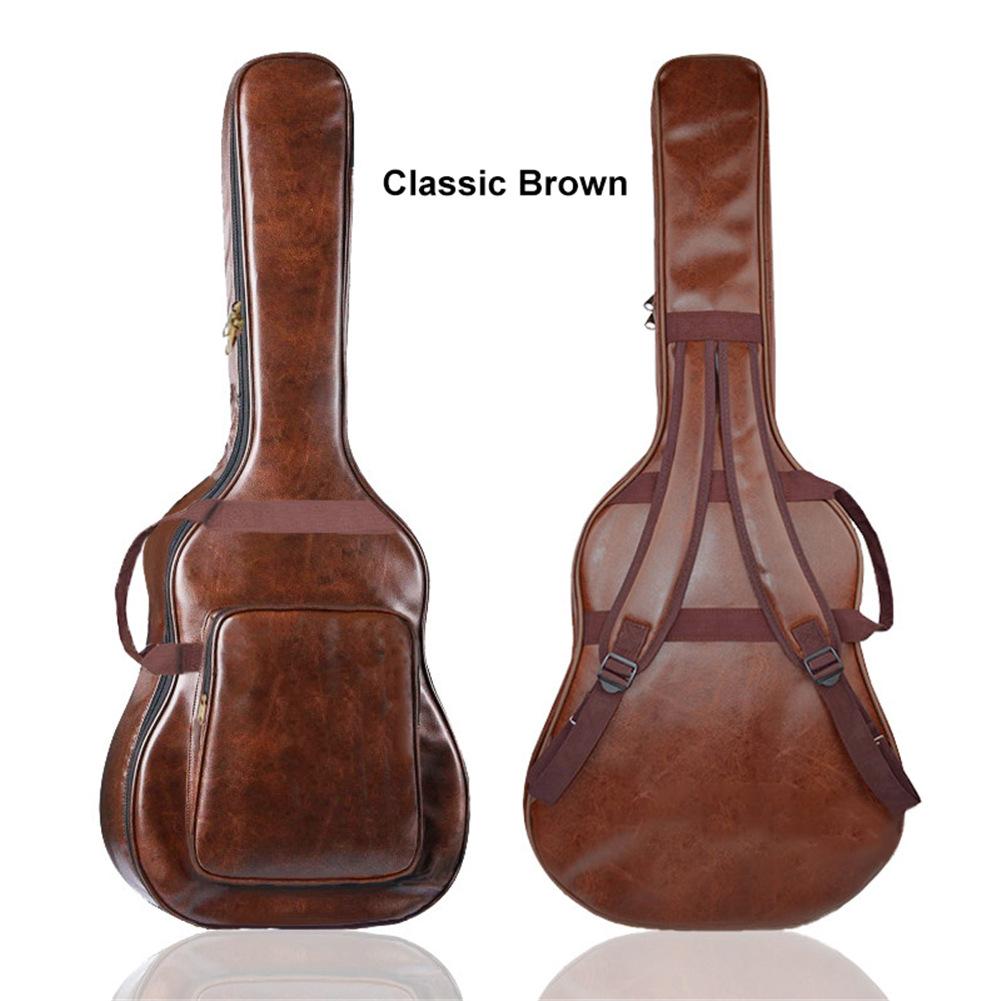 40 41 Inch Gitaar Rugzak Waterdichte PU Leer Gitaar Tas Klassieke Akoestische Verdikte Spons Gewatteerde Gitaar Draagtas: Bruin