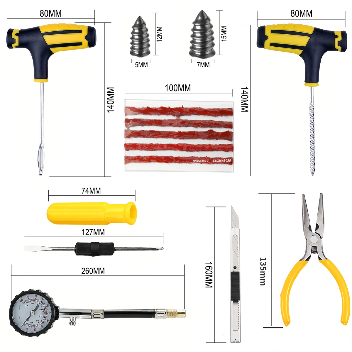 Auto Bandenreparatieset - Lekke Band Plug Gereedschap - Tubeless Bandenstrips - Motor & Fiets