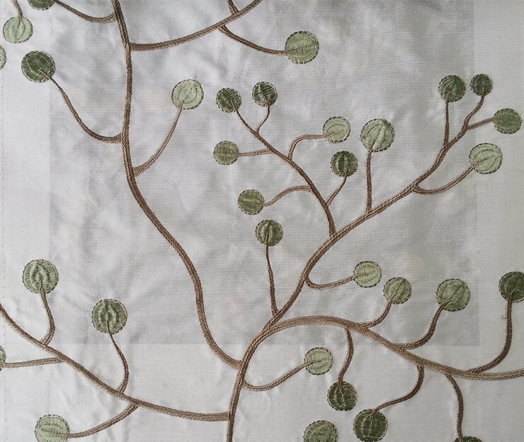 Overalt broderi silke som små grene blade blomsterpude pude dekorativ stol polstring stof 140cm sælges efter meter: Lysegrøn