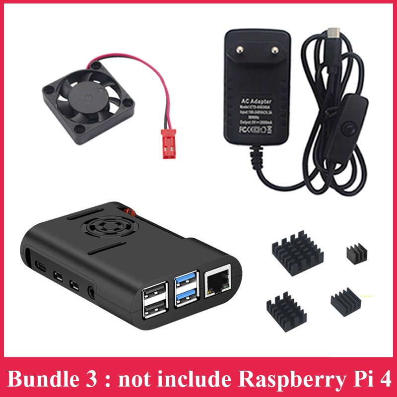 Raspberry Pi 4 ABS Case Black Plastic Box Enclosure with Cooling Fan Cooler for Raspberry Pi 4 Model B Pi 4B Pi4: Bundle 3