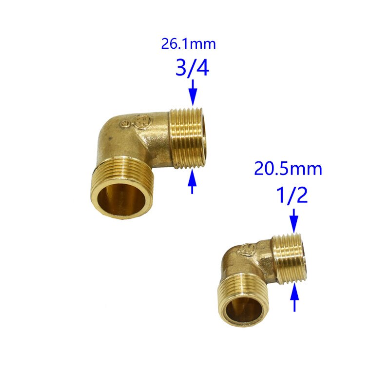 Brass 1/2" 3/4" elbow connection copper metal threaded water pipe connector knee elbow 90 degrees hose repair adapter 1pcs