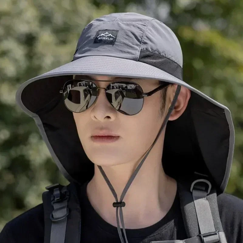 Zomerhoed met brede rand, petten met nekbescherming, unisex bucket hats, outdoor zonneklep, sneldrogende panamahoed, zonnebrandcrème, pet voor vissen en wandelen.