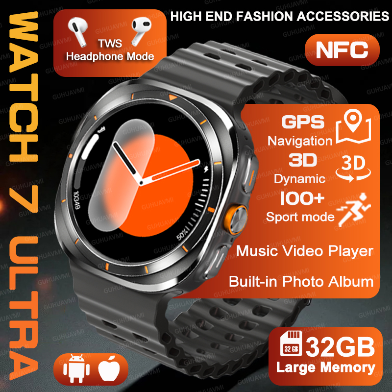 Moda Nuovo DT Orologio 7 Ultra Smart Orologio da uomo NFC GPS Riproduzione video 3D Chiamata Bluetooth Sport Auricolari TWS impermeabili Modalità Orologio