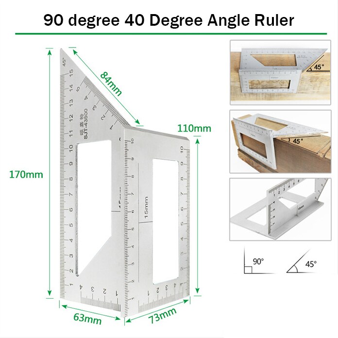 Multifunctionele Plein 45/90 Graden Gauge Hoek Liniaal Meten Houtbewerking Tool