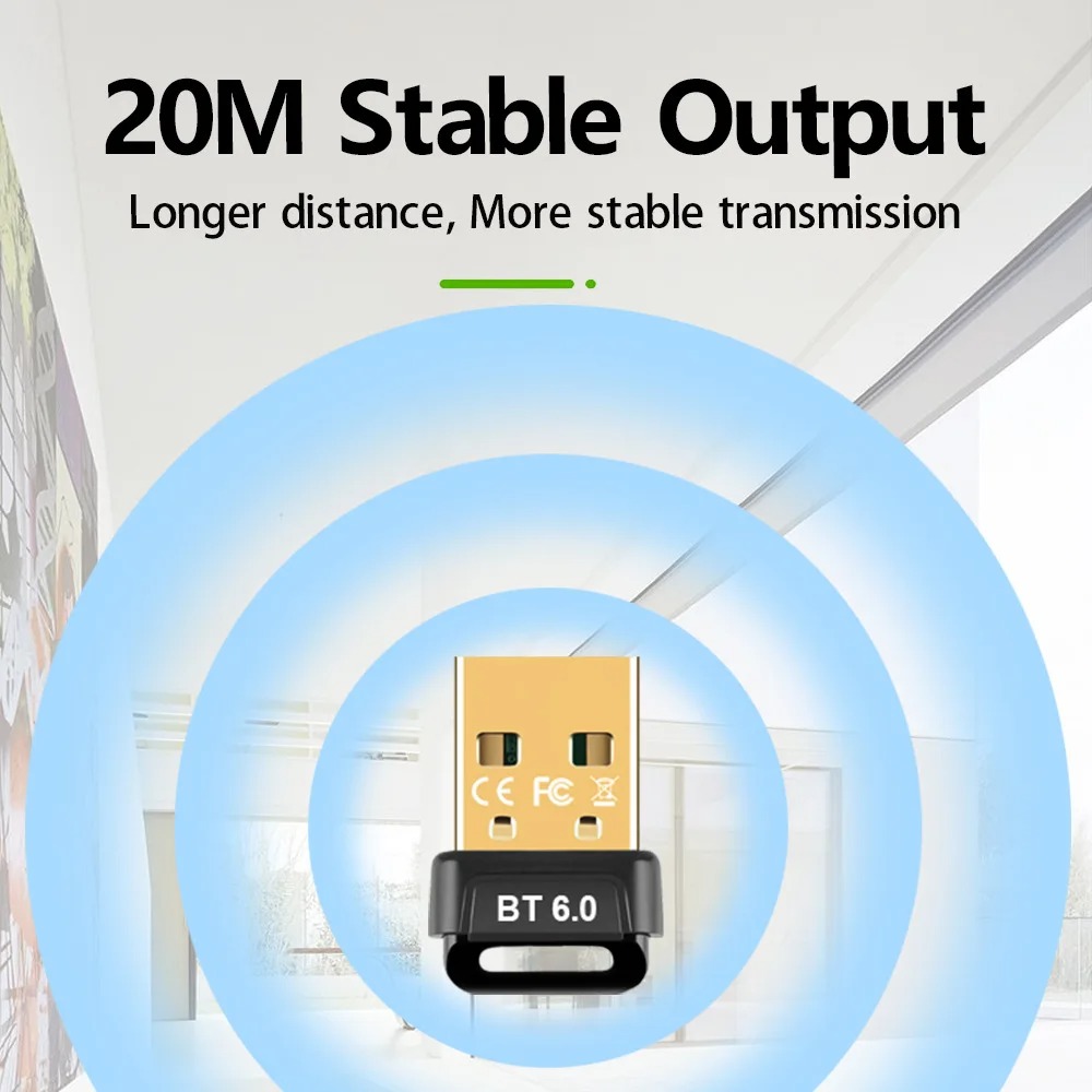 Adattatore bluetooth usb adattatore dongle bluetooth 6.0 per pc windows 11/10/8.1 ricevitore e trasmettitore bluetooth per tastiera e mouse